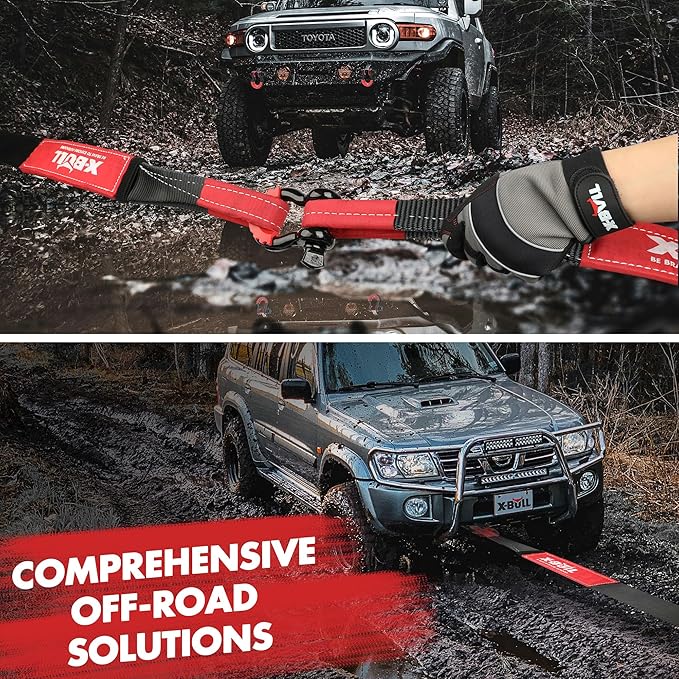 X-BULL Off-Road 4×4 Recovery Kit - Heavy Duty 3'' x 30' (31518LBS) 100% Nylon Tow Strap+41887lbs Break Strength D-Ring Shackles (2pcs)+Block Pulley+Gear Storage Bag +Gloves for ATV/UTV Jeep Truck
