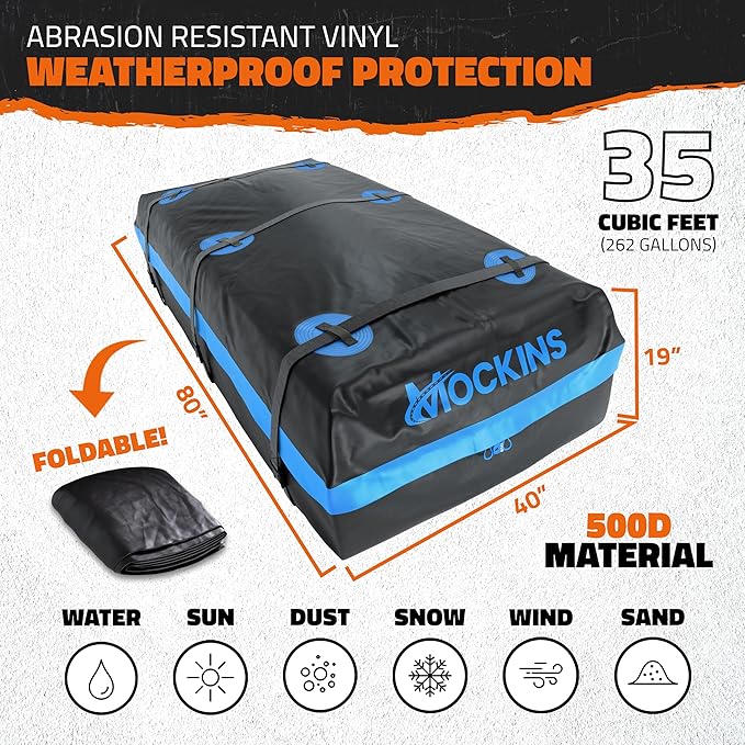 Mockins 84"x39"x6" XL Extendable Roof Rack Cargo Carrier & 35 CuFt Waterproof Cargo Bag for Top of Car | 3 Length Sizes: 40", 63", 84" Luggage Rack for SUV Car & Truck with Roof Basket Accessories