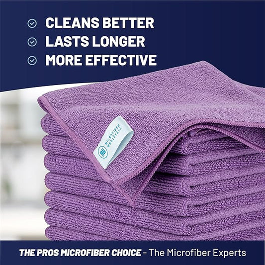 MW Pro Microfiber Cleaning Cloth | Purple | 12 Pack | 16” x 16” | All Purpose Microfiber Towels - Clean, Dust, Polish, Scrub, Absorbent
