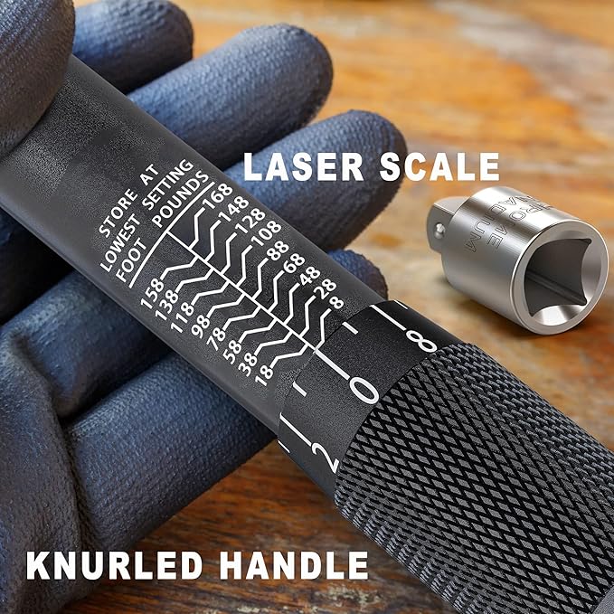 1/2" Drive Torque Wrench, 8-168 Ft.-Lb. Click Torque Wrench, 72 Tooth Dual-Direction Adjustable, Dual Scale, ±3% Accuracy, for Bicycle, Motorcycle, Automotive Repair and Maintenance