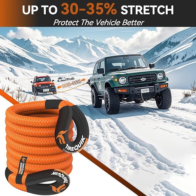 Kinetic Recovery Rope (1" x 30ft 48500lbs), Kinetic Tow Rope Recovery Kit with 2 Soft Shackles, Heavy Duty Offroad Snatch Strap, 35% Elasticity Tow Ropes for Trucks SUV UTV ATV Tractor
