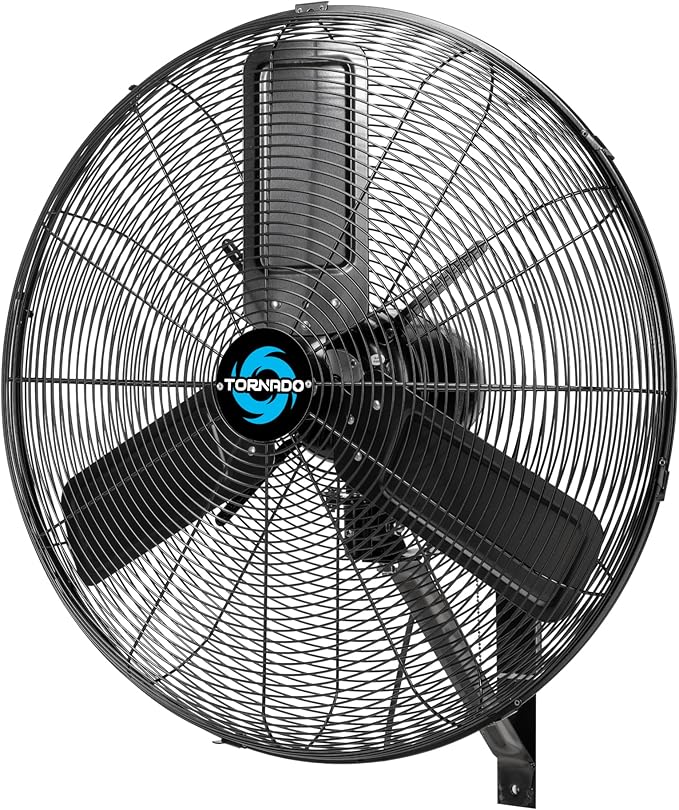 Tornado 24 Inch Outdoor Wall Mount Fan, IPX4 Water-Resistant, High Velocity, Oscillating, 2-Speed, 7350 CFM, TEAO Motor, cETL Listed– For Industrial Use