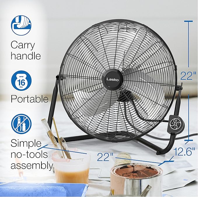Lasko 20" Black High Velocity Wall Mount Fan with Pivoting Head - 3 Speeds, Remote Control, Ideal Wall Mount Fan or Floor Fan for Home, Garage, Attic, H20660
