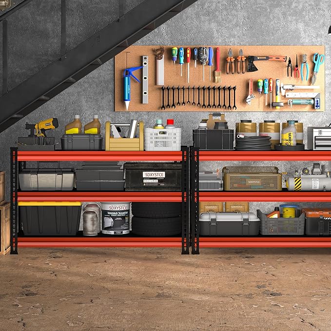48" W Garage Shelving Heavy Duty, 1500LBS Loads Adjustable Garage Storage Shelves, 3-Tier Metal Shelving Units and Storage Racks, Industrial Utility Shelf,48" Wx18 Dx39 H,Red