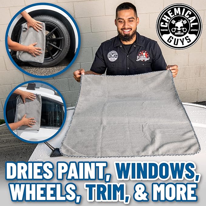 Chemical Guys Waffle Weave Gray Matter Microfiber Drying Towel 2 Pack, Huge Car Drying Towels for Faster Coverage on Paint, Glass, Wheels, and Trim, Streak Free Drying for Cars, Trucks, and SUVs