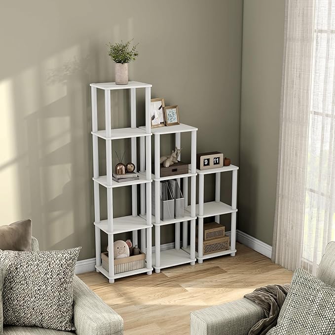 Homes: Inside + Out Apexa Modern 5-Tier Narrow Shelving Units, Collectibles Display Shelves, Easy Assembly Standing Shelf, Home Storage Organizer for Living Room, Bedroom, Office, White