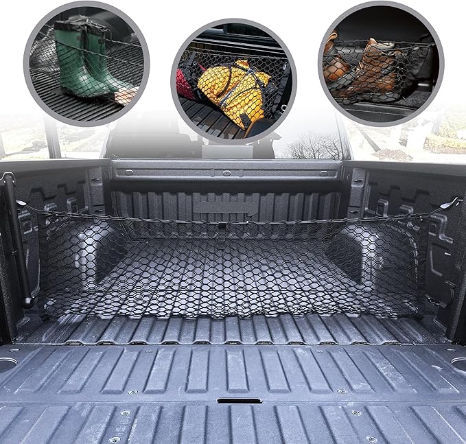 Envelope Style Trunk Mesh Cargo Net for GMC Sierra 2013-2025, Automotive Exterior Accessories - Premium Car Trunk Storage Organizers, Cargo Bed Net for Pickup Truck, Smart Vehicle Storage Organizer