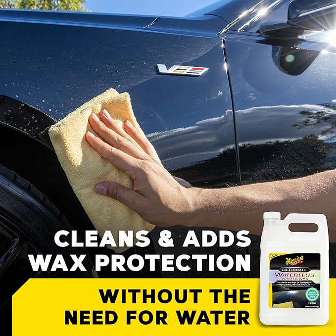 Meguiar's Ultimate Waterless Wash & Wax, Scratch-Free Waterless Car Cleaning Spray That Makes Detailing Quick and Easy, 2-in-1 Cleaner and Protection to Help Your Ride Shine, 1 Gallon (128 Oz)