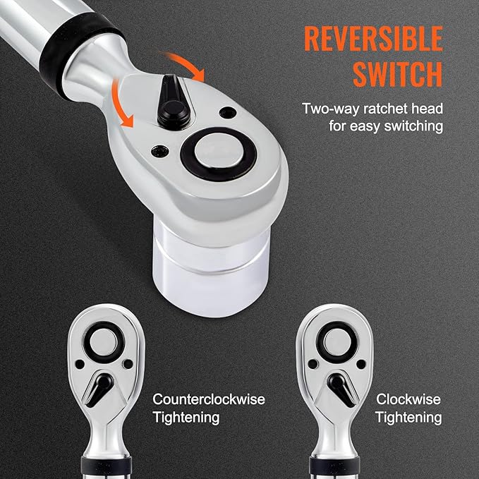 VEVOR Digital Torque Wrench 1/2" Drive(25-250ft.lb/34-340n.m), ±2% Torque Accuracy, 3-Mode Adjustable Electronic Torque Wrench with LED Buzzer Calibration