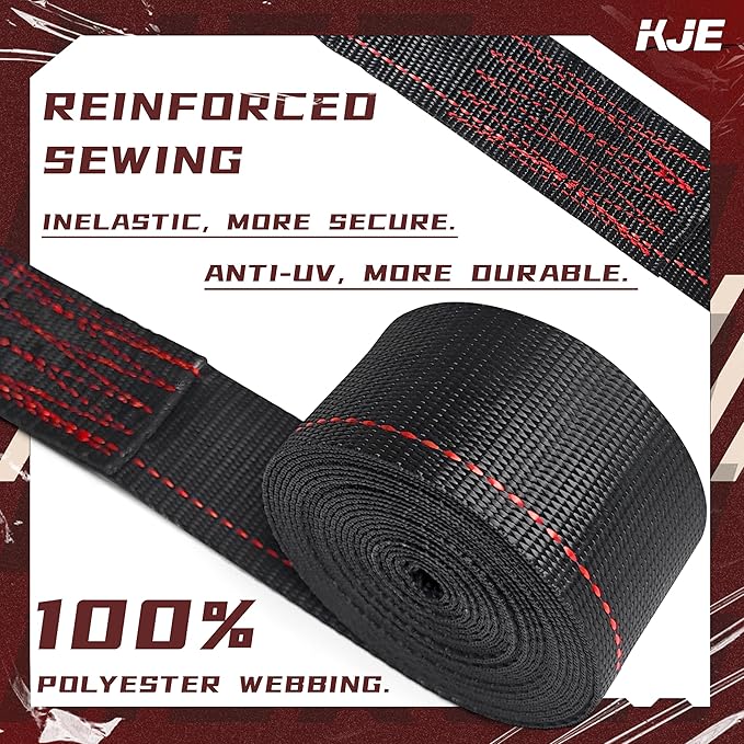 KJE E-Track Ratchet Straps, 8 Pack Black 2" x16' Heavy Duty Cargo Tie-Downs, 4500LBS Breaking Strength, Standard E Track Fitting Tie Down Ratcheting Strap for Cargo Vans, Trucks, Trailers