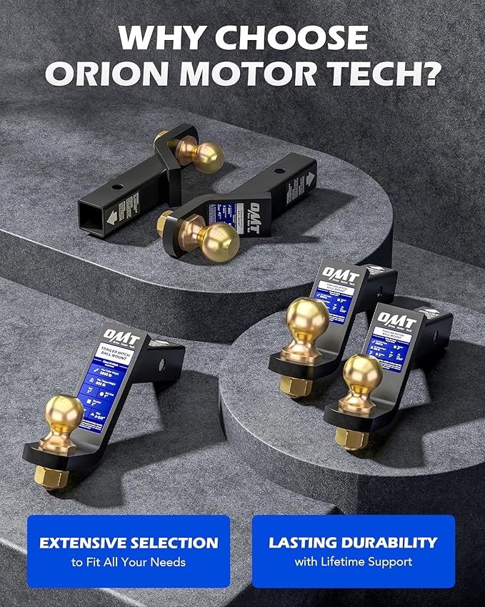 Orion Motor Tech Trailer Hitch Ball Mount, for 2" Receiver with 2" Ball 4" Drop 8000 lb. Towing Capacity, Heavy-Duty Tow Hitch Reversible Ball Hitch for Truck Boat RV Cargo with Hitch Pin & Clip