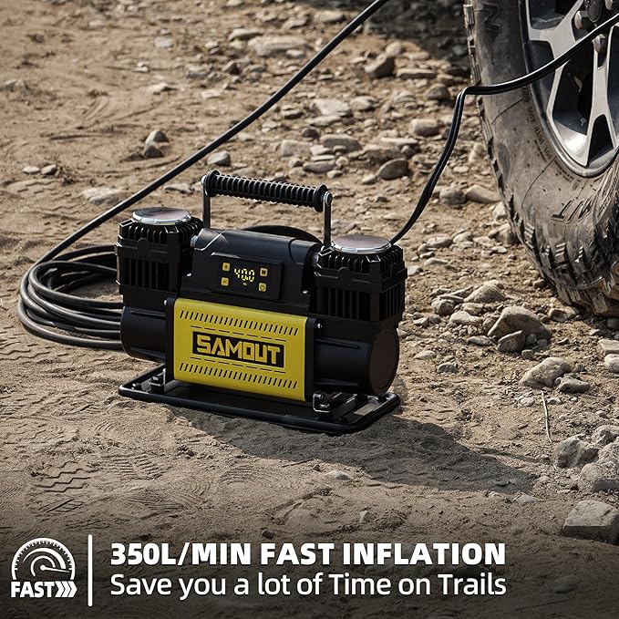 SMAOUT 12V Digital Air Compressor, Offroad Portable Inflator 12.3 CFM, Air Pump Max 150PSI for Heavy-Duty Tires, with LCD Control Panel to Preset Target Pressure, 4x4 Vehicle, SUV, RV