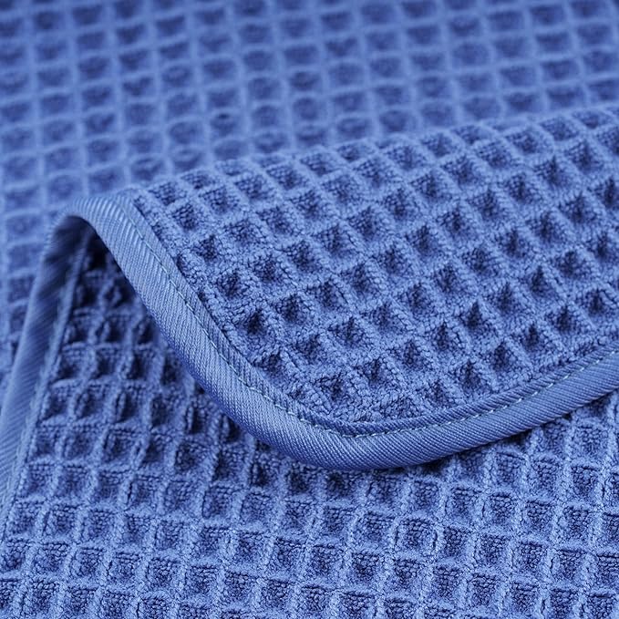 POLYTE 430 GSM Microfiber Lint Free Washcloth Face Towel, 13 x 13 in, 4 Pack (Waffle Weave)