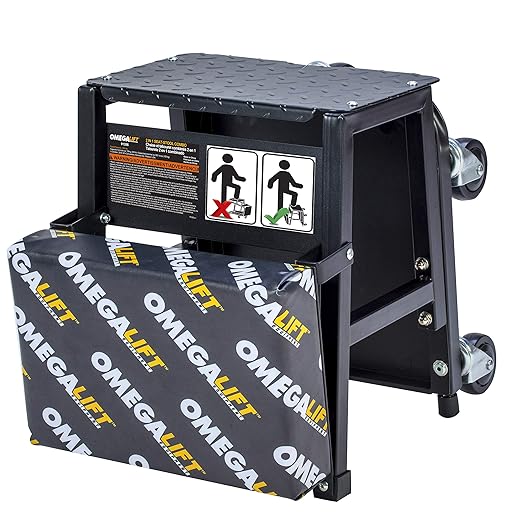 Omega Lift 91305 2-in-1 Mechanics Creeper Seat/Step Stool, 7.88'' Height, 17.72'' Width, 15.75'' Length, Black