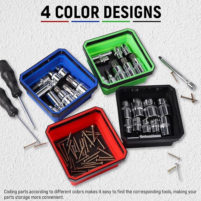 ALOANES Magnetic Parts Tray Set-Collapsible Magnetic Tool Tray Small Parts Organiser with Double Magnet,Magnetic Bowl for Fixing Nuts and Bolts (Blue)