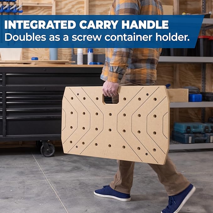 Kreg Portable Work Surface - Compact Workbench - Ultra Flat Fiberboard Work Surface - Dog Hole Clamping Versatility - Stable Portable Work Table - DIY Workspace - KWSJAWS