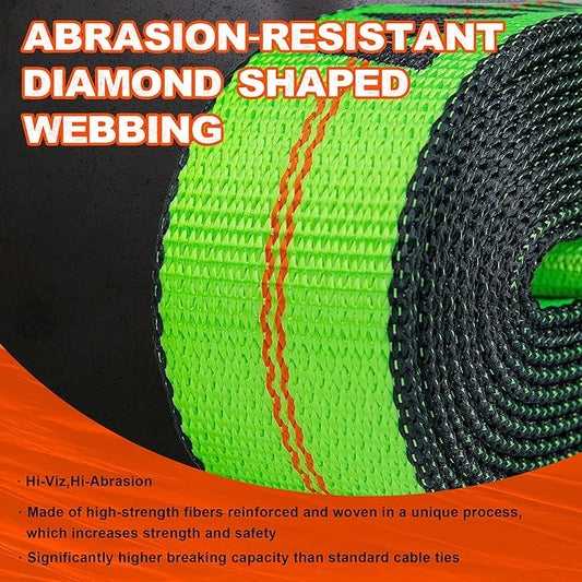 8 Point Roll Back Vehicle Tie Down Straps Kit, 2" x 16', Heavy Duty Car Hauling Straps for Trailers with Ratchet Handle, Chain Tail on Both Ends - Tow Truck Equipment