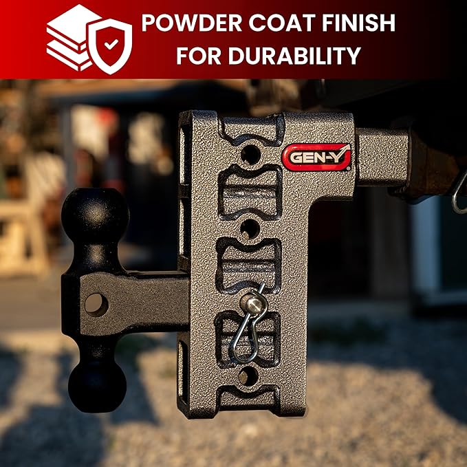 GEN-Y Hitch Tow Hitch for 2.5" Receiver - 9" Drop/Rise with 4 Adjustable Positions, Includes Dual Ball Mount and Locking Pin, 21,000 lbs Towing Capacity, 3,000 lbs Tongue Weight, Silver