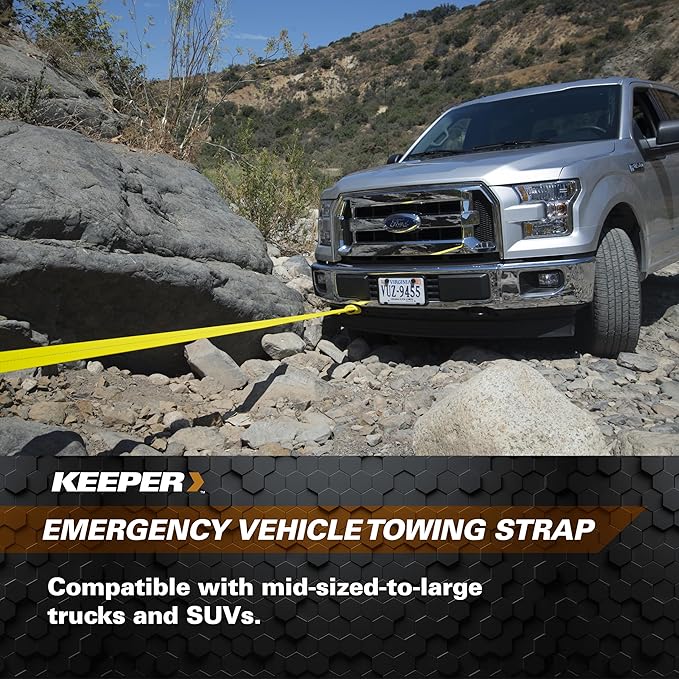 Keeper Tow Straps Heavy Duty with Loops - 3" x 20' Towing and Recovery Rope, 22,500 lbs Break Strength - Designed for Trucks, SUVs, and Off-Road Recovery