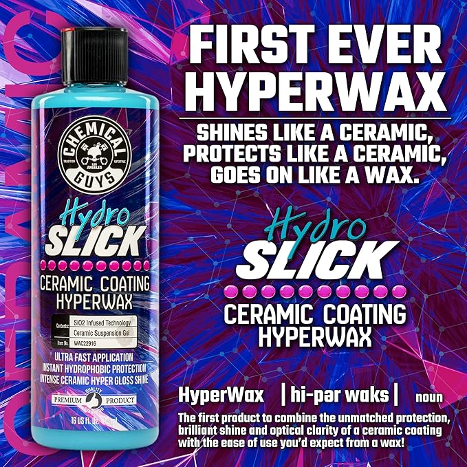 Chemical Guys WAC22916 HydroSlick Intense Gloss Sio2 Ceramic Coating Hyperwax, Hyper Gloss Shine, Safe for Cars, Trucks, SUVs, Motorcycles, 16 fl oz & COM_129_16 Scratch and Swirl Remover (16 oz)