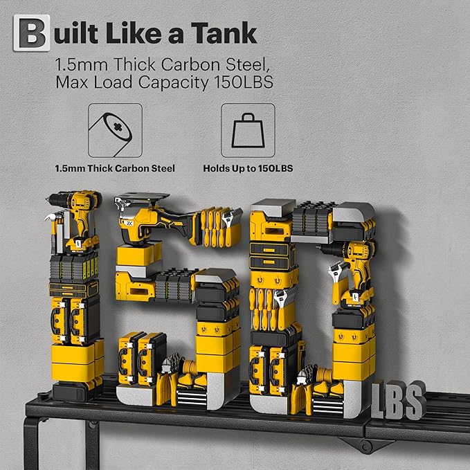 Power Tool Organizer, 8 Drill Holder for Tool Organizer, Storage and Organization for Garage, Heavy Duty Metal Tool Shelf Utility Rack for Cordless Power Tools Suitable for Pegboard/Workshop