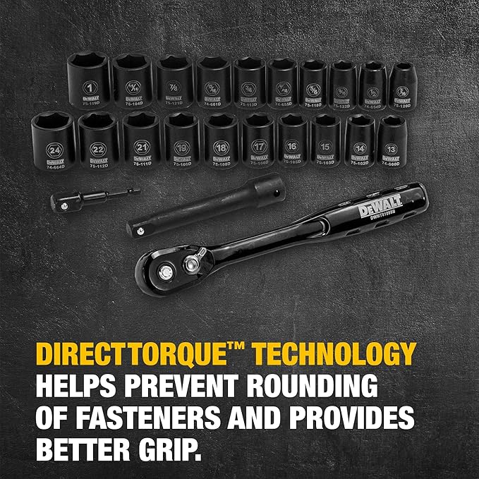 DEWALT Impact Socket Set with Ratchet, Metric/SAE, 1/2" Drive, 23-Piece Set with Case (DWMT74739)﻿ ﻿