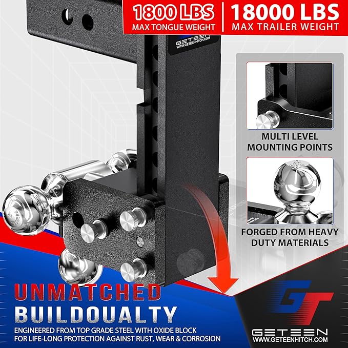 Geteen Trailer Hitches, Adjustable Trailer Hitch Ball Mount - Fits 2.5" Receiver, Tri-Ball (1-7/8" x 2" x 2-5/16"), 7" Drop, 15,000 GTW - GT25073B
