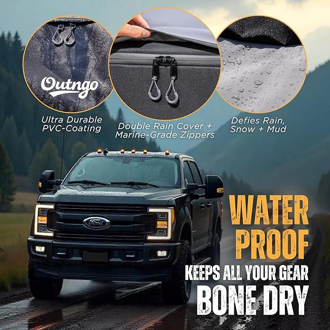 Truck Bed Cargo Bag-Waterproof Luggage Bag For Truck Bed 26 Cu. Ft Heavy-Duty PVC Truck Bed Waterproof Storage Fits Any Truck Size Dual Opening 4 Stretch Cord 2 Combination Lock (50"x40"x22")