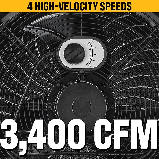 Caterpillar® fan 18”-Blade High-Velocity Drum Fan Heavy Duty Industrial Grade (Black, 2-in-1): 3,400 CFM, 4-Speed, 360 Degree Adjustable Drum Head, Dual Ball Bearing Motor with Die-Cast Cover