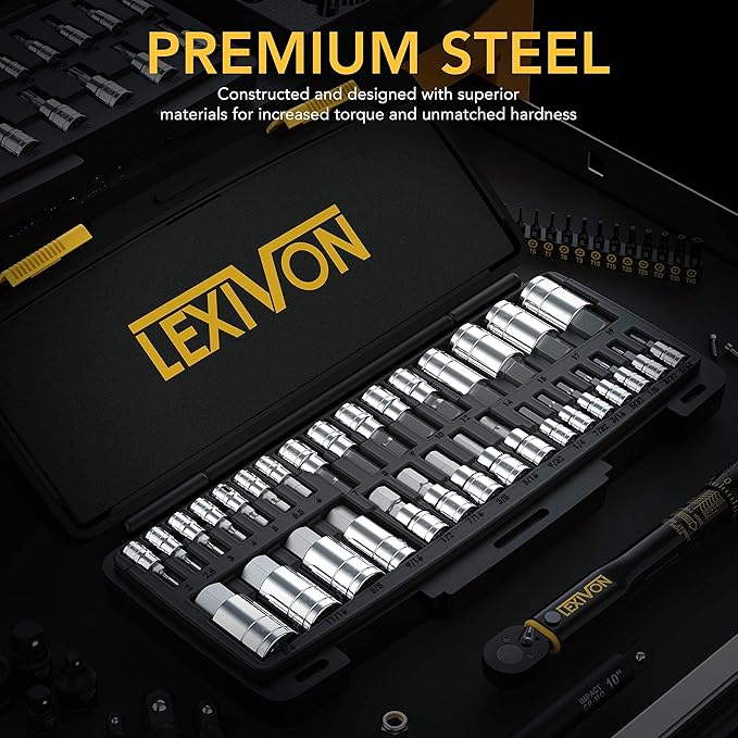 LEXIVON Master HEX Bit Socket Set, Complete 32-Piece made from Premium S2 Alloy Steel + Impact Grade Socket Adapter Set, 3" Extension Bit With Holder | 3-Piece 1/4", 3/8", and 1/2" Drive