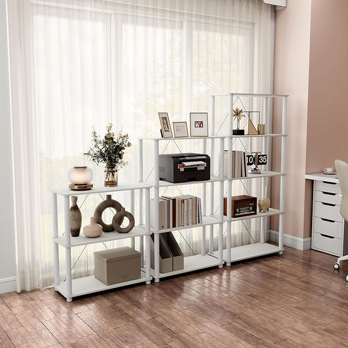 Homes: Inside + Out Apexa Modern 5-Tier Wide Shelving Units, Collectibles Display Shelves, Easy Assembly Standing Shelf, Home Storage Organizer for Living Room, Bedroom, Office, White