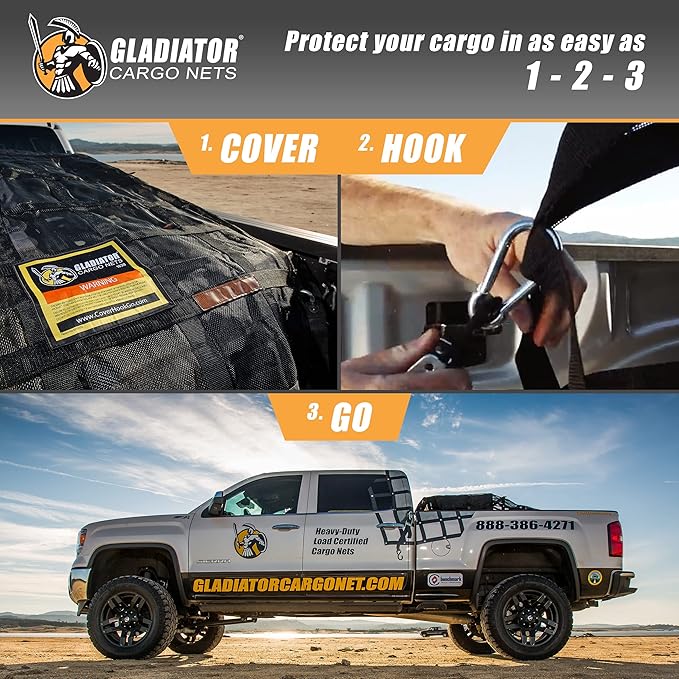 Waterproof Gladiator Cargo Net- Heavy Duty Truck Cargo Net Tarp (MGW-100) Medium: 6.75' x 8'