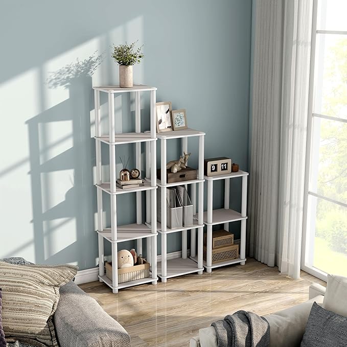 Homes: Inside + Out Apexa Modern 4-Tier Narrow Shelving Units, Collectibles Display Shelves, Easy Assembly Standing Shelf, Home Storage Organizer for Living Room, Bedroom, Office, Taupe Grey