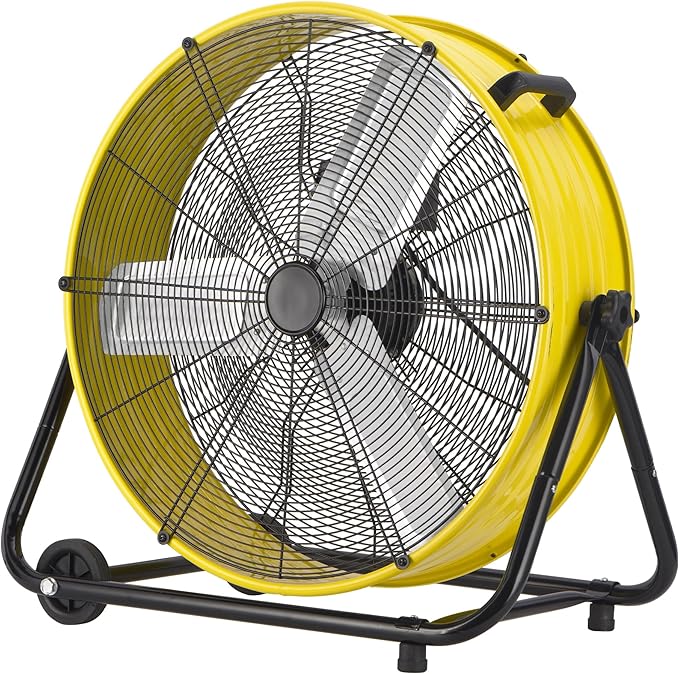 Uthfy 24 Inch Heavy Duty Industrial Drum Fan, High Velocity Floor Fan with 3 Speeds, 360° Tilt Metal Garage Fan for Warehouse, Commercial, Workshop, Factory and Basement, Light Yellow
