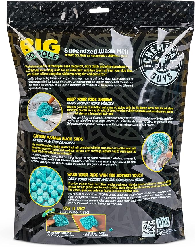 Chemical Guys MIC513 Big Noodle Chenille Microfiber Scratch Free Supersized Car Wash Mitt for Cars, Trucks, SUVs, RVs & More, Turquoise (11" x 12") (Pack of 12)