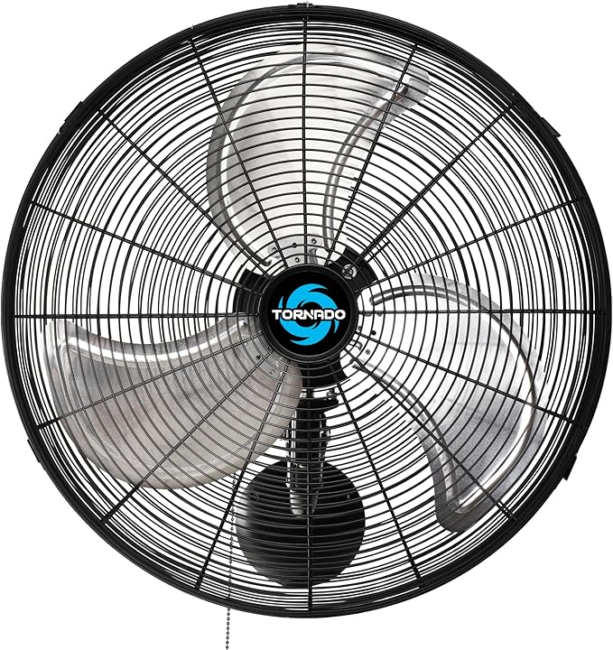 Tornado 20 Inch Pro Series High Velocity Oscillating Wall Mount Fan For Industrial, Commercial, Residential Use 3 Speed 5250 CFM UL Safety Listed