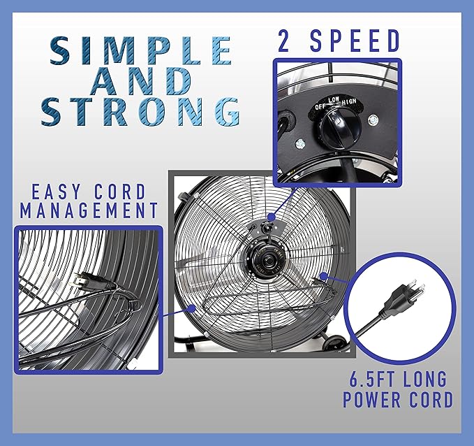 iLIVING 24" High Velocity Drum Fan Industrial, Commercial, Residential Air Circulator for Garage, Shop, Patio, Barn, Greenhouse, Speed Control 7700CFM, UL Listed,Black