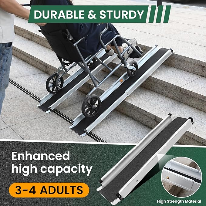 Wheelchair ramp 4FT, Lightweight, Retractable and Portable, can be Used for Wheelchair ramps, Comes with a Handbag