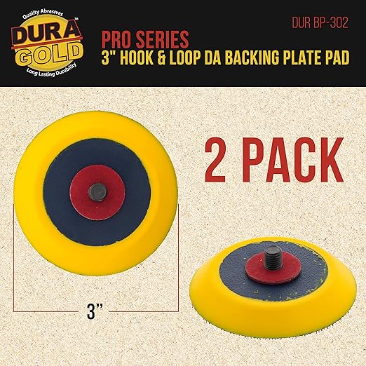 Dura-Gold Pro Series 3" Hook & Loop DA Backing Plate Pad, 2 Pack - Flexible Dual-Action Random Orbital Sander Polisher Pad, 5/16" Threads For Auto Woodworking Sandpaper Sanding Car Polishing Detailing