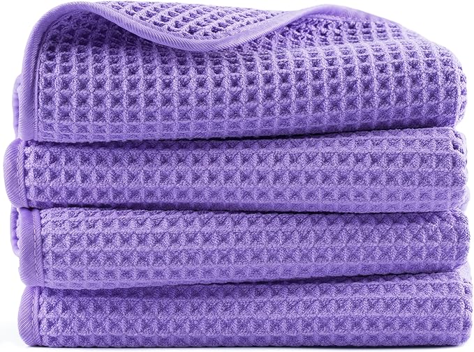 POLYTE 430 GSM Microfiber Lint Free Hand Towel, 16 x 30 in, 4 Pack (Waffle Weave)