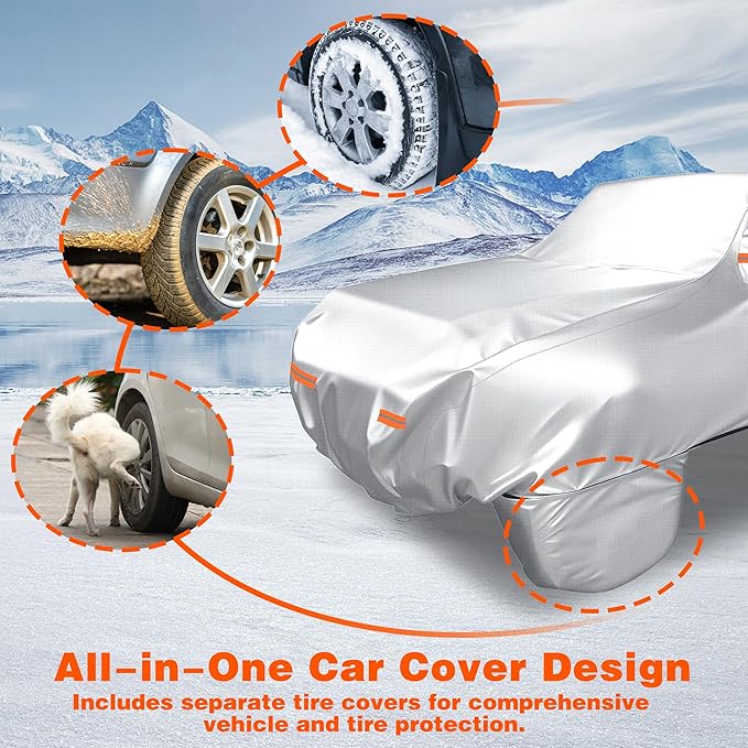 iCOVER Car Cover for Jeep Wrangler 4 Door, Waterproof Jeep Cover with Detachable Tire Covers, All Weather Outdoor Full Exterior Jeep Covers, Snow UV Protection Jeep Wrangler Cover, Fits up to 191"