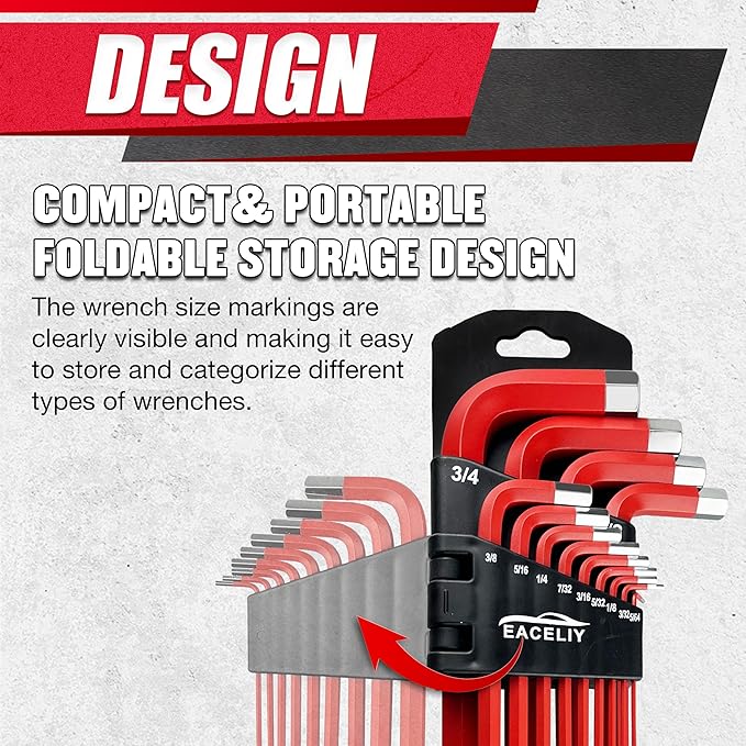 13PCS Jumbo Allen Wrench Set, SAE 5/64“-3/4”, Precision Hex Key Set, S2, RED, Jumbo Hex Key Allen Wrench Set for Professional Use