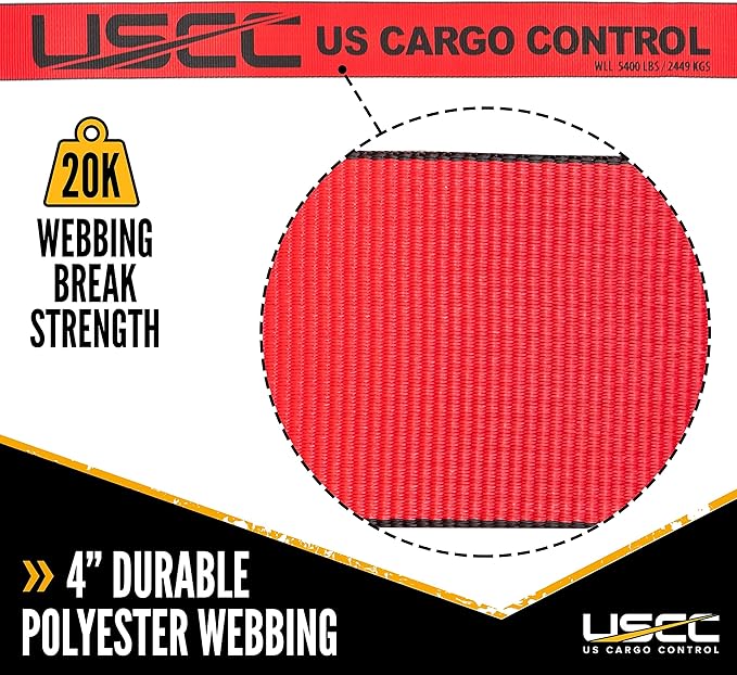 US Cargo Control Flat Hook Ratchet Straps 4 Inch x 30 Foot (2-Pack), 5,400 LBS Working Load Limit, Red 4 Inch Ratchet Straps Heavy Duty for Flatbed Trailers, Professional Flatbed Hauling