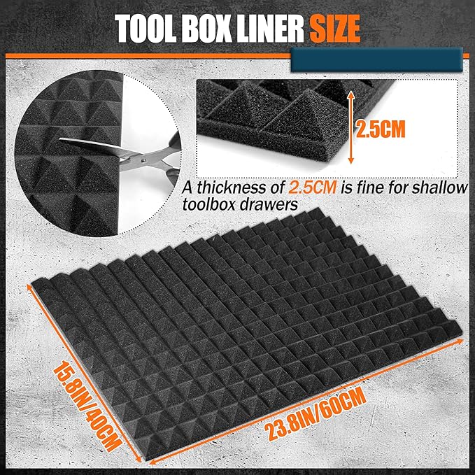 4PCS 23.8" X 15.8" Tool Box Liner, Trap Mat Universal Tool Drawer Liner, Non-slip Toolbox Drawer Liners, Professional Foam for Cabinet, Shelf, Workbench