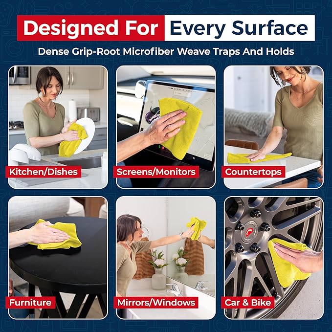USANOOKS Microfiber Cleaning Cloth Yellow - 8 Pcs 12.5"x12.5" - High Performance - 1200 Washes, Ultra Absorbent Towels Weave Grime & Liquid for Streak-Free Mirror Shine - Car Washing Cloth