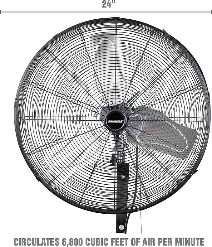 OEMTOOLS 24" Outdoor Wall Mount Fan, 80° Oscillating Fan 6800 CFM Max, Water Resistant, Use in Garage, Gym, Warehouse, Factory and Jobsite