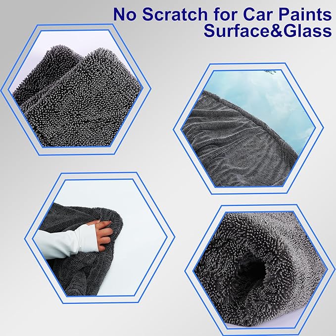 Amooca Car Drying Towel Large Premium 1200 GSM Microfiber Thickened Twisted Ultra Absorbent Cleaning Cloth No Scratching for Quick Effortless Dry 24''x35''