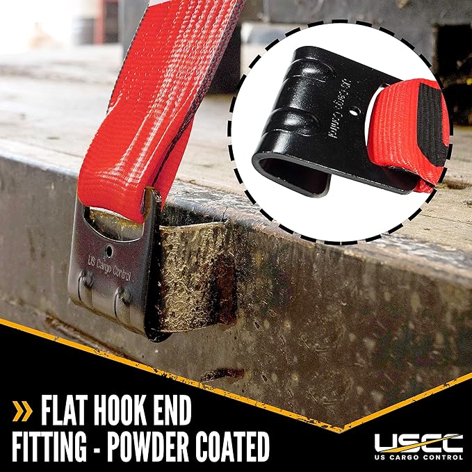 US Cargo Control Flat Hook Ratchet Straps 4 Inch x 30 Foot (2-Pack), 5,400 LBS Working Load Limit, Red 4 Inch Ratchet Straps Heavy Duty for Flatbed Trailers, Professional Flatbed Hauling
