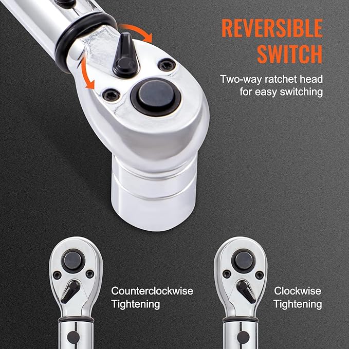 VEVOR 3/8-inch Drive Click Torque Wrench 10-80ft.lb/14-110n.m, Dual-Direction Adjustable Torque Wrench Set with Mechanical Dual Range Scales and Adapters Extension Rod