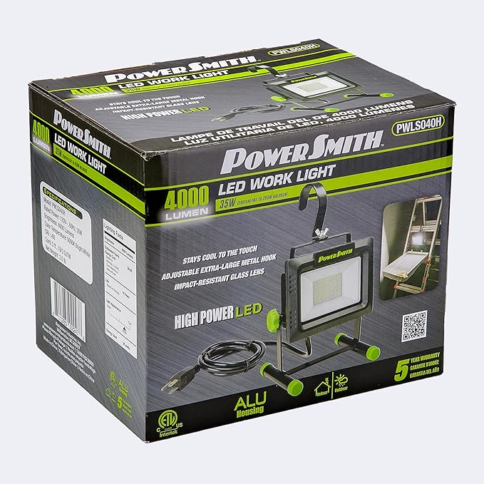 PowerSmith PWLS040H 4000 Lumen Portable LED Work Light with All Metal Stand and Sealed Power Switch
